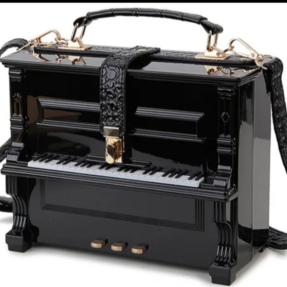 Piano shape crossbody bag with top handle, and removable/adjustable stra…